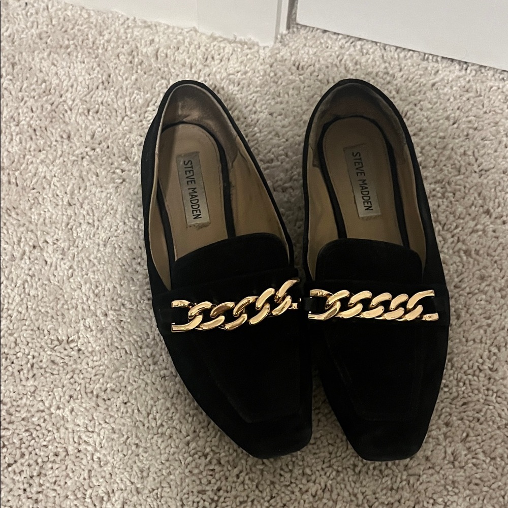 Steve Madden Black Loafers with Gold Accent